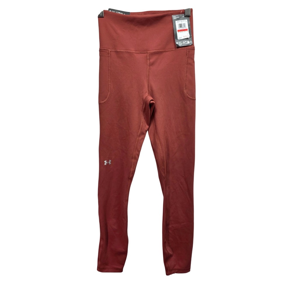 Under Armour Womens High Rise Ankle Leggings Rust Red XS Fitted Pockets New